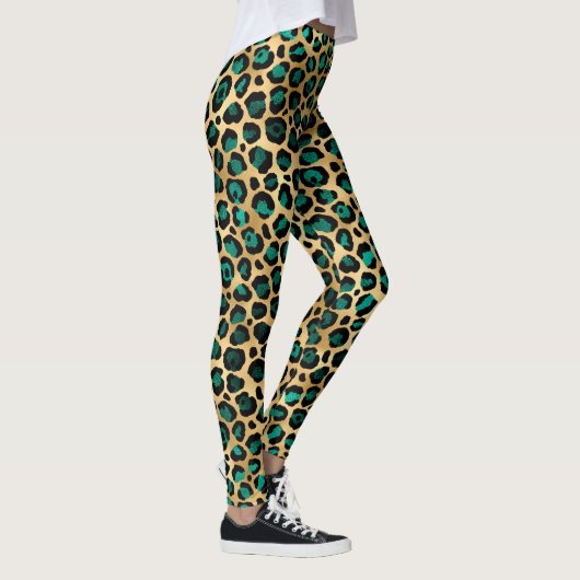 Teal and Gold Leopard Series Design 14 Leggings (Rechts)