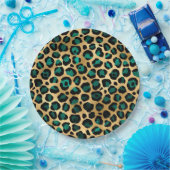 Teal and Gold Leopard Series Design 14 Pappteller (Party)