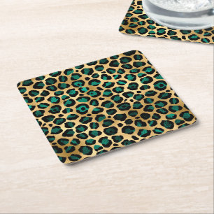 Teal and Gold Leopard Series Design 14 Rechteckiger Pappuntersetzer