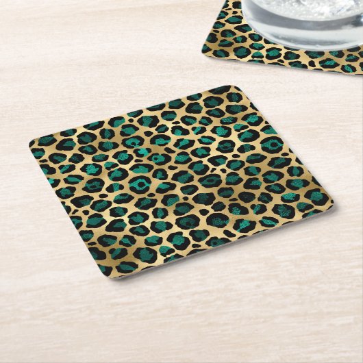 Teal and Gold Leopard Series Design 14 Rechteckiger Pappuntersetzer (angewinkelt)