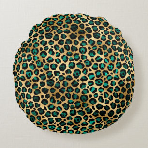 Teal and Gold Leopard Series Design 14 Rundes Kissen
