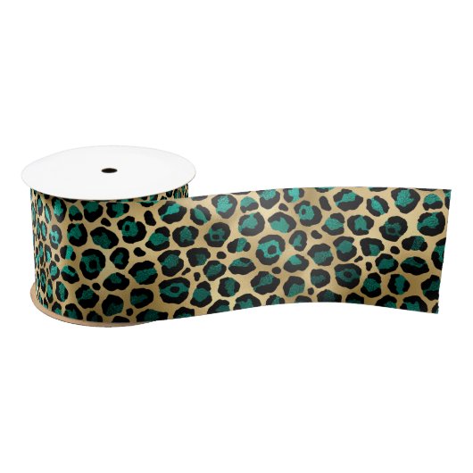 Teal and Gold Leopard Series Design 14 Satinband (Spule)