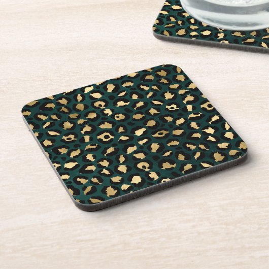 Teal and Gold Leopard Series Design 1 Getränkeuntersetzer (Linke Seite)