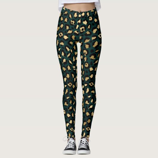 Teal and Gold Leopard Series Design 1 Leggings (Vorderseite)