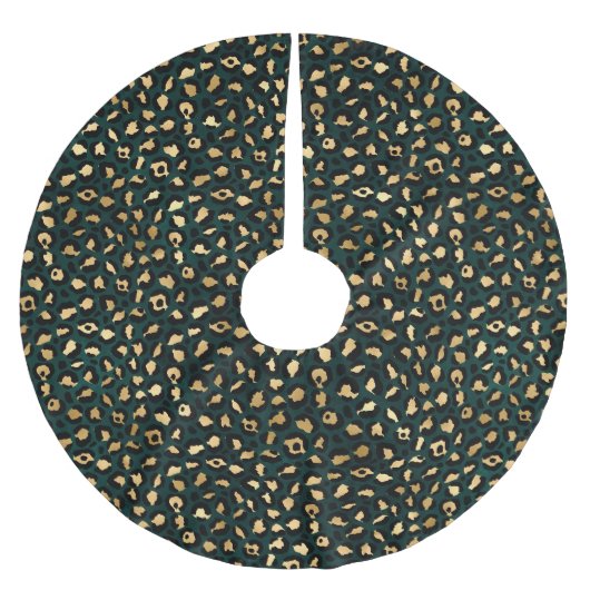 Teal and Gold Leopard Series Design 1 Polyester Weihnachtsbaumdecke (Vorderseite)