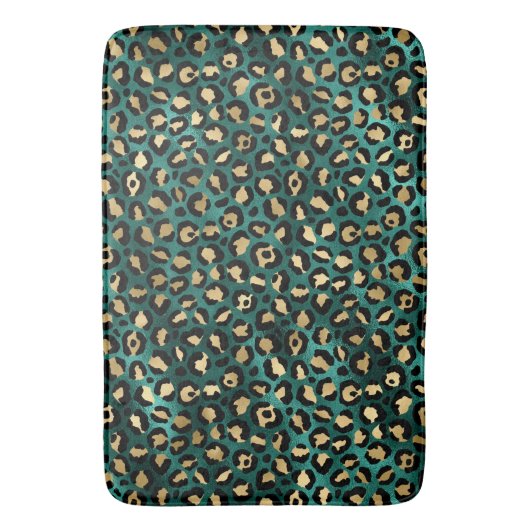 Teal and Gold Leopard Series Design 3 Badematte (Vorderseite Vertikal)