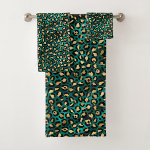 Teal and Gold Leopard Series Design 3 Badhandtuch Set