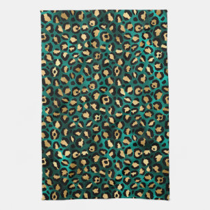 Teal and Gold Leopard Series Design 3 Geschirrtuch