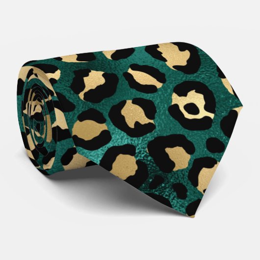 Teal and Gold Leopard Series Design 3 Krawatte (Gerollt)