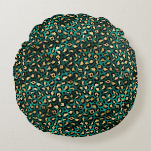 Teal and Gold Leopard Series Design 3 Rundes Kissen