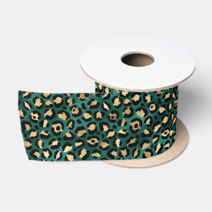 Teal and Gold Leopard Series Design 3 Satinband