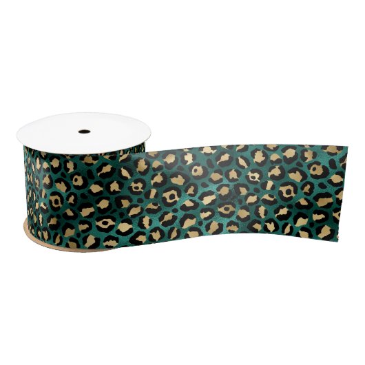 Teal and Gold Leopard Series Design 3 Satinband (Spule)
