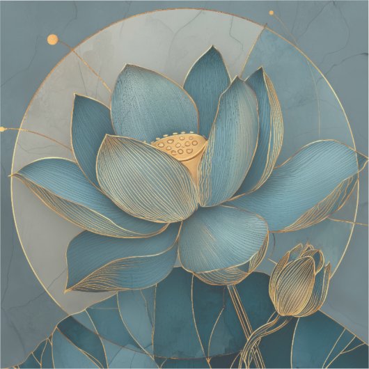Teal and Gold Lotus Flower Geometric Line Art Zen Aufkleber (Vorderseite)
