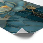 Teal and Gold Lotus Flower Geometric Line Art Zen Poster (Ecke)
