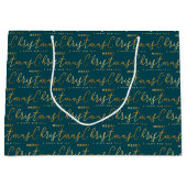 Teal and Gold Merry Christmas Word Art Große Geschenktüte (Vorderseite)