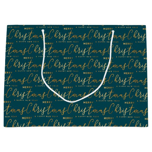 Teal and Gold Merry Christmas Word Art Große Geschenktüte (Vorderseite)