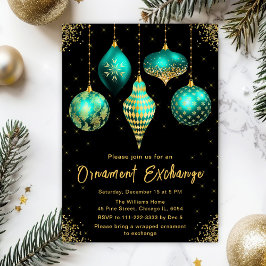 Teal and Gold Ornament Exchange Party Einladung