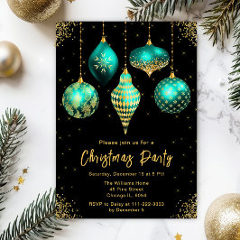 Teal and Gold Ornaments Christmas Party Einladung