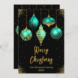 Teal and Gold Ornaments Merry Christmas Feiertagskarte