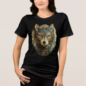 Teal and Gold Steampunk Wolf Art Print Tri-Blend Shirt (Vorderseite)