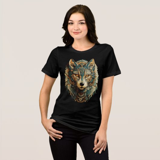 Teal and Gold Steampunk Wolf Art Print Tri-Blend Shirt (Vorderseite voll)
