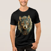 Teal and Gold Steampunk Wolf Art Print Tri-Blend Shirt (Vorderseite)