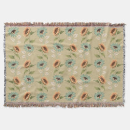 Teal and Gold Sunflower Throw Blanket Decke