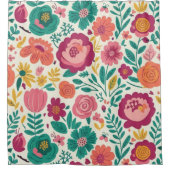 Teal and Magenta Folk Floral Duschvorhang (Vorderseite)