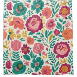 Teal and Magenta Folk Floral Duschvorhang