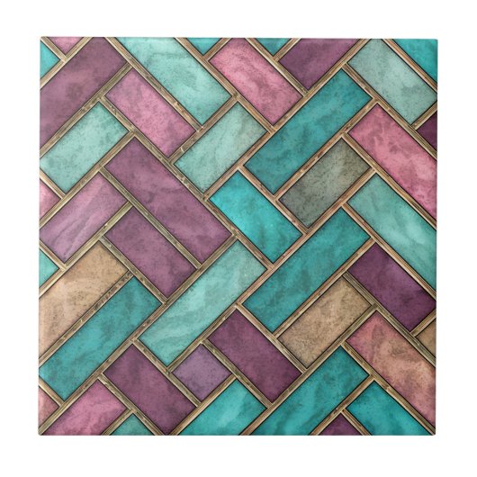Teal and Mauve Herringbone Tile Pattern - Brick Fliese (Vorderseite)