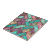 Teal and Mauve Herringbone Tile Pattern - Brick Fliese (Seite)