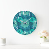 Teal and Navy Blue Seashells Sand Dollars Beach Große Wanduhr (Zuhause)
