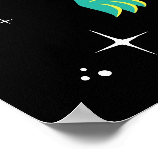 Teal And Orange Dilophosaurus Dinos In Space Poster (Ecke)