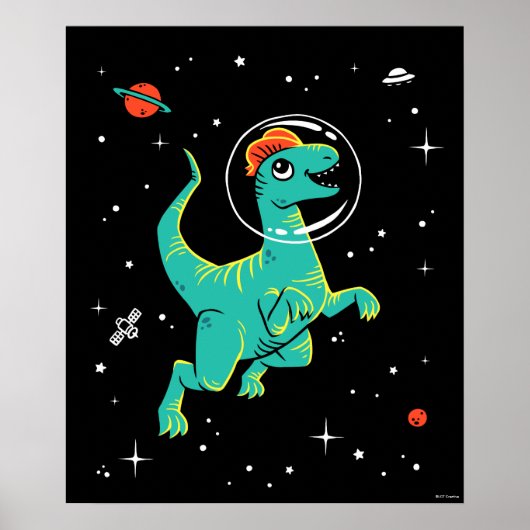 Teal And Orange Dilophosaurus Dinos In Space Poster (Vorne)