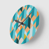 Teal And Orange Shapes Pattern Runde Wanduhr (Winkel)