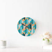 Teal And Orange Shapes Pattern Runde Wanduhr (Zuhause)