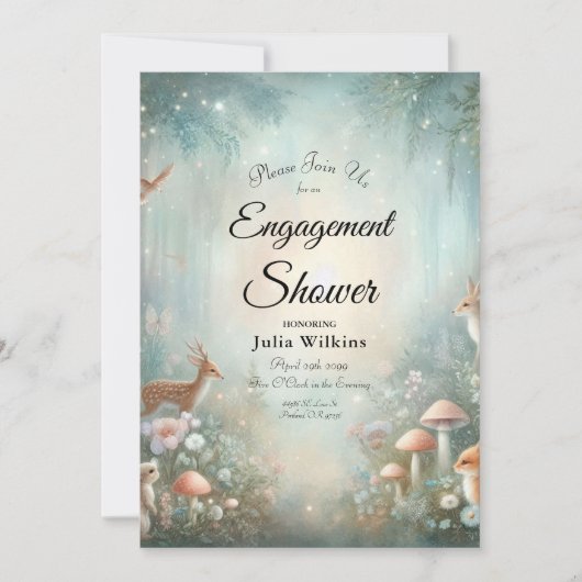 Teal and Peach Enchanted Forest Engagement Shower Einladung (Vorderseite)