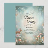 Teal and Peach Enchanted Forest Home Dinner Party  Einladung (Vorne/Hinten)