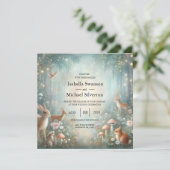 Teal and Peach Enchanted Forest Wedding Einladung (Stehend Vorderseite)