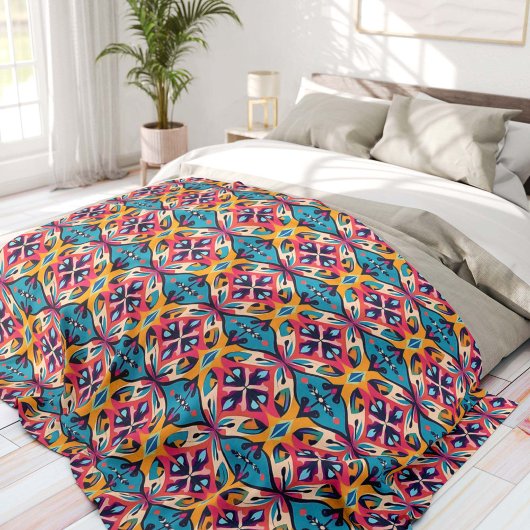 Teal and Pink Geometric Bohemian Fleecedecke