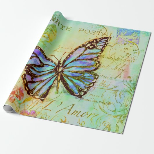 Teal and purple butterfly geschenkpapier (Ungerollt)