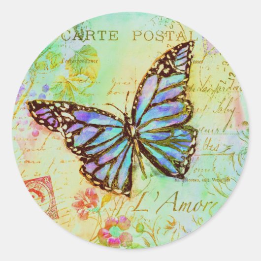 Teal and purple butterfly runder aufkleber (Vorderseite)