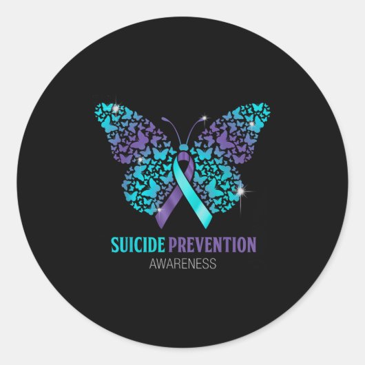 Teal And Purple Butterfly Suicide Prevention Aware Runder Aufkleber (Vorderseite)