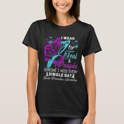 Teal And Purple Ribbon Suicide Prevention Awarenes T-Shirt (Vorderseite)
