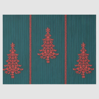 Teal and Red Crystal Christmas Trees Seidenpapier