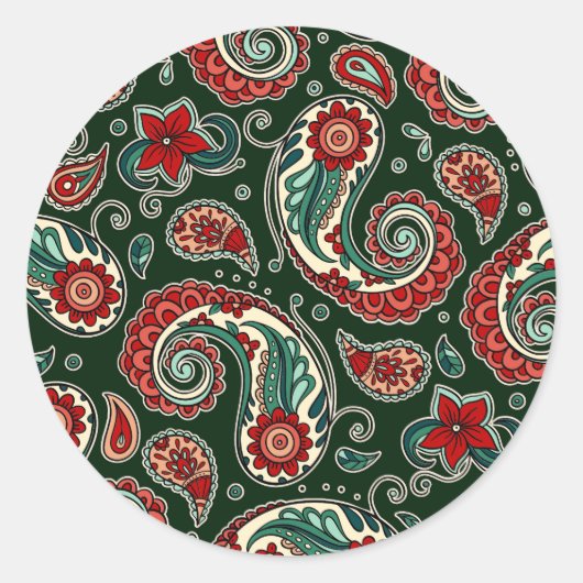 Teal and Red Paisley Sticker Set (Vorderseite)