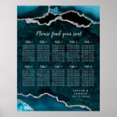 Teal and Silver Agate Wedding Seating Chart Poster (Vorne)