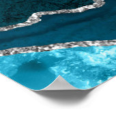 Teal and Silver Agate Wedding Seating Chart Poster (Ecke)