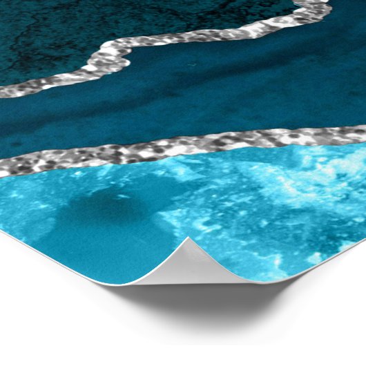 Teal and Silver Agate Wedding Seating Chart Poster (Ecke)