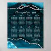 Teal and Silver Agate Wedding Seating Chart Poster (Vorne)